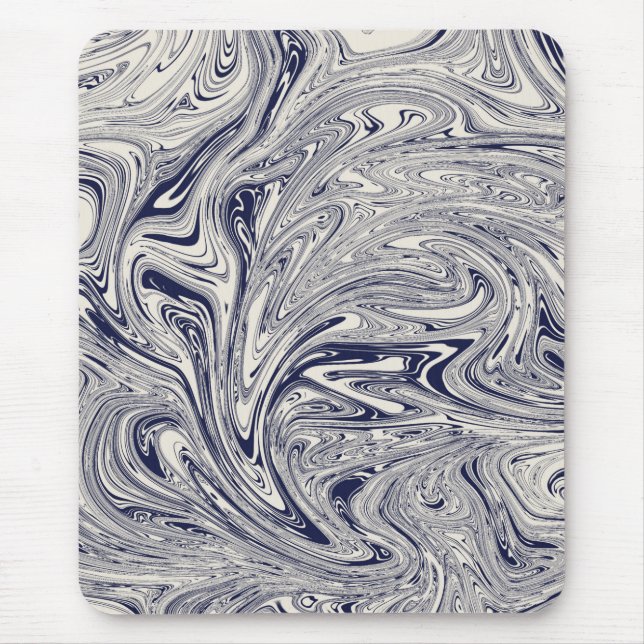 Elegant Blue and White Marble Swirl Mouse Mat (Front)
