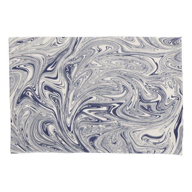 Elegant Blue and White Marble Swirl Pillowcase (Front)