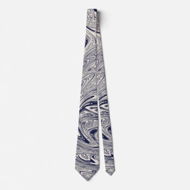 Elegant Blue and White Marble Swirl Tie (Front)