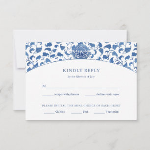 Elegant Blue And White Meal Options Wedding RSVP