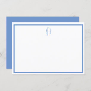 Elegant Blue and White Monogrammed Flat Note Card