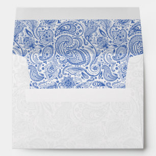 Elegant Blue And White Paisley Wedding Envelope