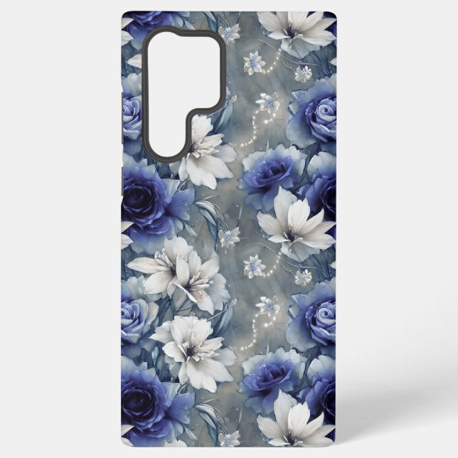 Elegant Blue and White Roses and Lilies  Samsung Galaxy S22 Ultra Case (Back)