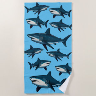 Elegant blue and white shark fish beach towel