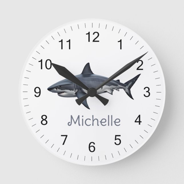 Elegant blue and white sharks fish Personalised    Round Clock (Front)