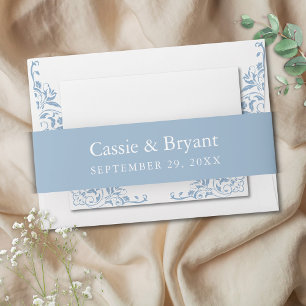 Elegant Blue and White Simple Vintage Wedding  Invitation Belly Band