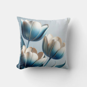 Elegant Blue and White Tulips Cushion