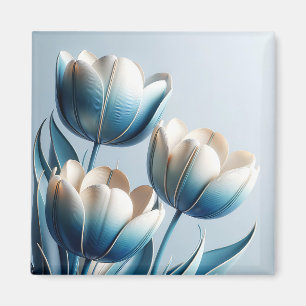 Elegant Blue and White Tulips Magnet
