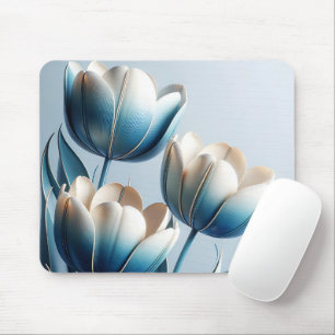 Elegant Blue and White Tulips Mouse Mat