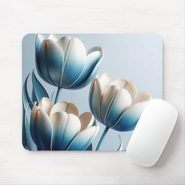 Elegant Blue and White Tulips Mouse Mat (With Mouse)