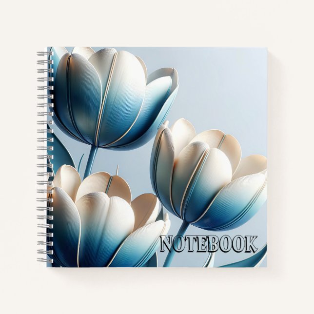 Elegant Blue and White Tulips Notebook (Front)