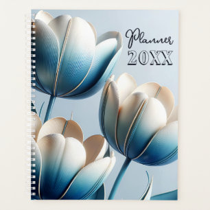 Elegant Blue and White Tulips Planner