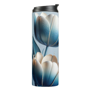 Elegant Blue and White Tulips Thermal Tumbler