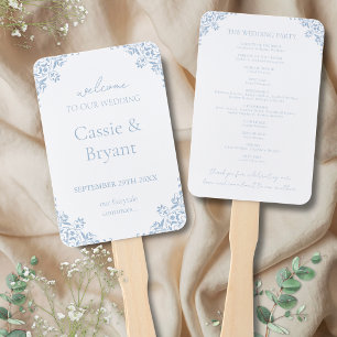 Elegant Blue and White Vintage Fan Wedding Program