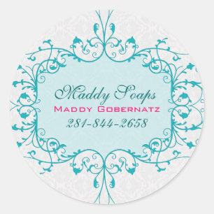 Elegant Blue And White Vintage Lace Frame Classic Round Sticker