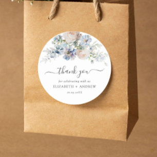 Elegant Blue and White Wedding Classic Round Sticker