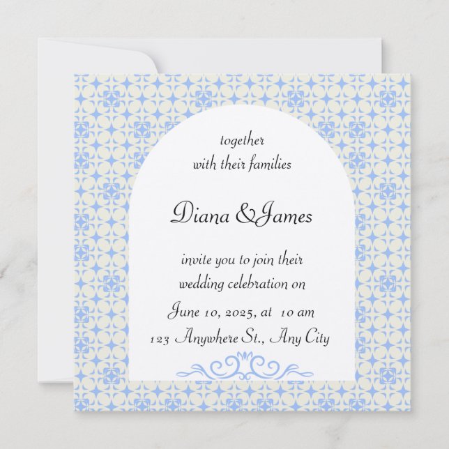Elegant Blue and White Wedding Invitation (Front)