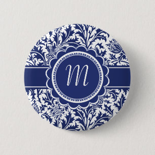Elegant Blue and White William Morris Floral 6 Cm Round Badge