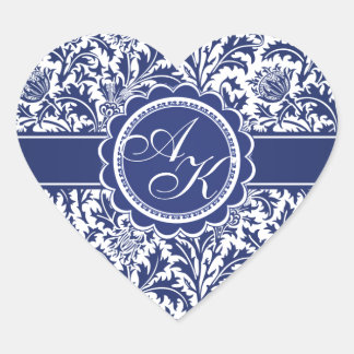 Elegant Blue and White William Morris Floral Heart Sticker