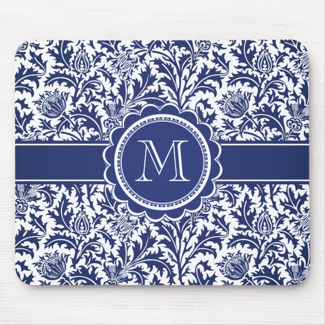 Elegant Blue and White William Morris Floral Mouse Mat (Front)