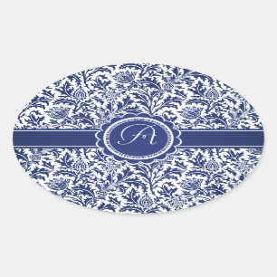 Elegant Blue and White William Morris Floral Oval Sticker