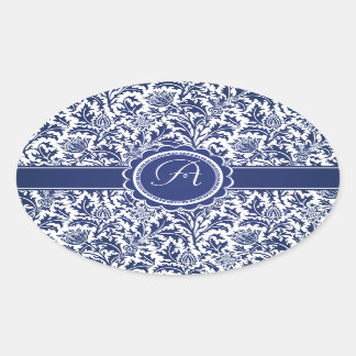 Elegant Blue and White William Morris Floral Oval Sticker