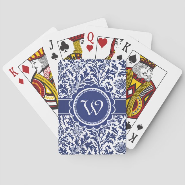 Elegant Blue and White William Morris Floral Playing Cards (Back)
