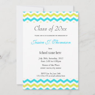 elegant blue and yellow chevron photo graduation invitation