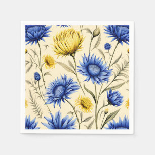 Elegant Blue and Yellow Floral Napkin