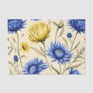 Elegant Blue and Yellow Floral Tissue Paper