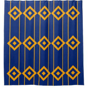 Elegant blue and yellow geometric pattern shower curtain