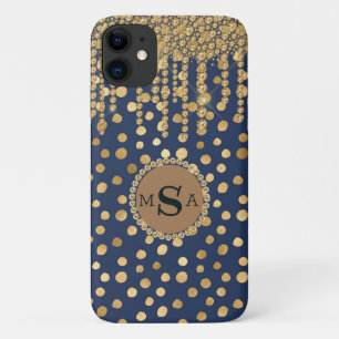 Elegant Blue Animal Print Monogram Bling Jewels iPhone 11 Case