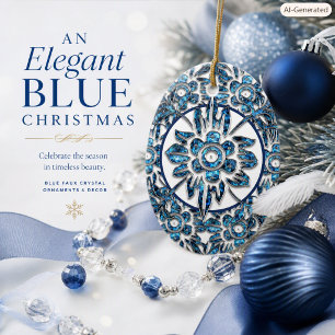 Elegant Blue Antique Crystal Brooch Christmas Ceramic Tree Decoration