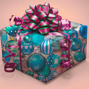 Elegant blue aqua Christmas ornaments holidays Wrapping Paper