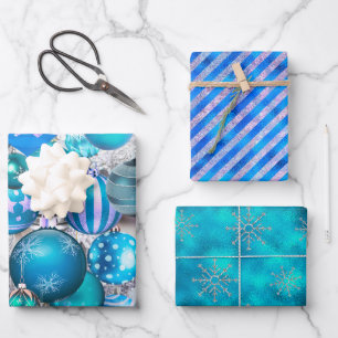 Elegant blue aqua Christmas ornaments holidays Wrapping Paper Sheet