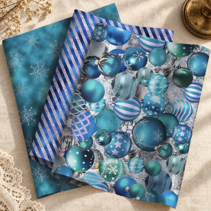 Elegant blue aqua Christmas ornaments holidays Wrapping Paper Sheet