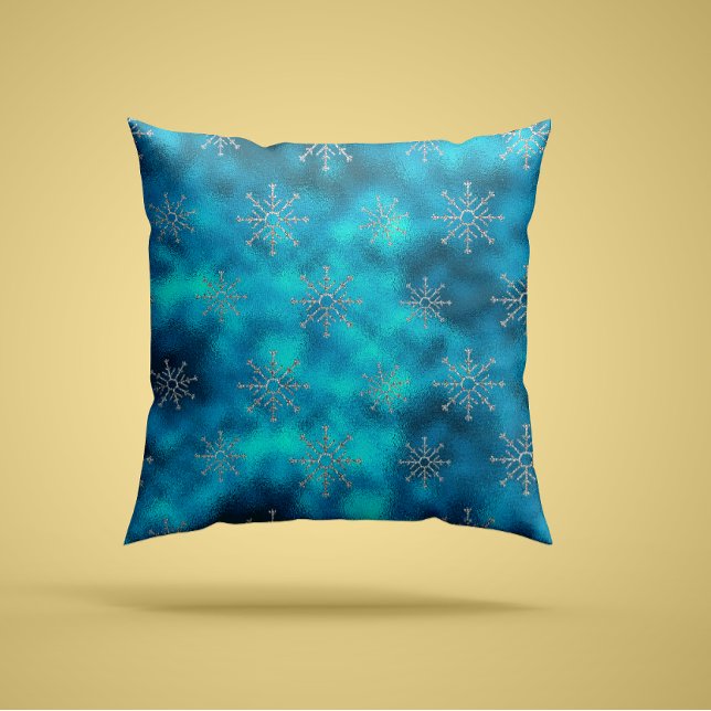 Elegant blue aqua Christmas snowflakes holidays Cushion (Creator Uploaded)