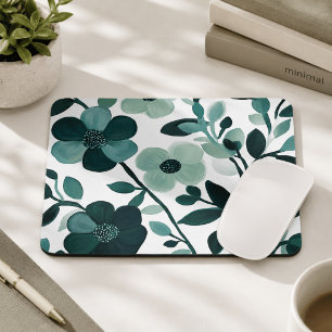 Elegant Blue Aqua Floral Botanical Mousepad