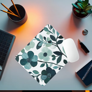 Elegant Blue Aqua Floral Botanical Mousepad
