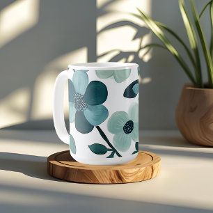 Elegant Blue Aqua Floral Pattern Mug Design