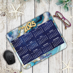 Elegant blue aqua marble art faux glitter 2025 mouse mat