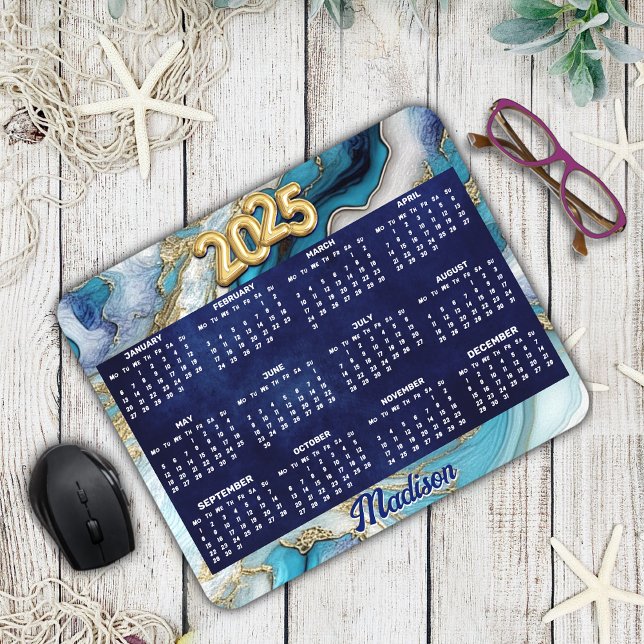 Elegant blue aqua marble art faux glitter 2025 mouse mat (Creator Uploaded)