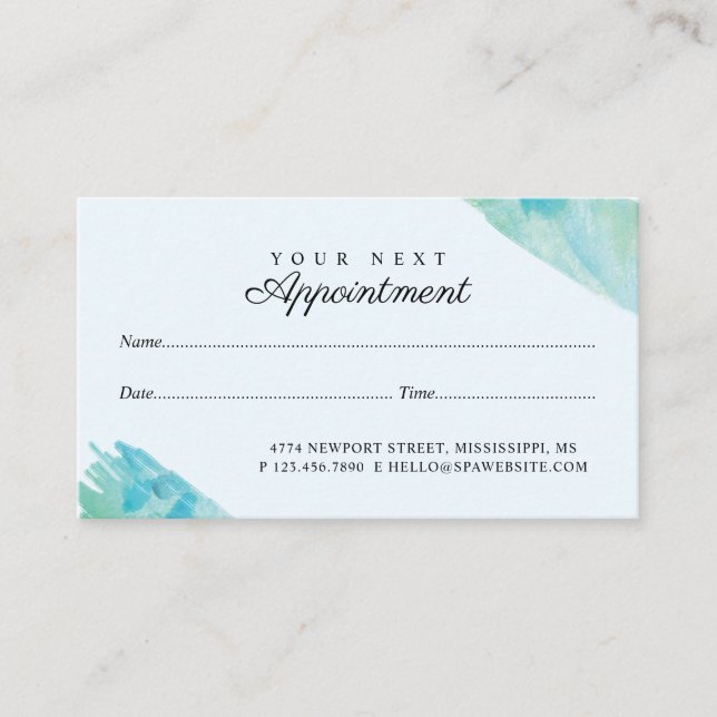 Elegant Blue & Aqua Watercolor Dragonfly Appointment Card (Front)