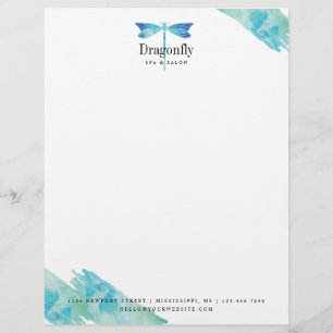Elegant Blue & Aqua Watercolor Dragonfly Logo