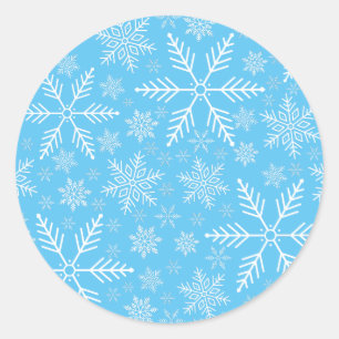Elegant Blue Aqua White Winter Snowflake Classic Round Sticker