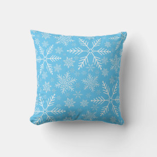 Elegant Blue Aqua White Winter Snowflake Cushion