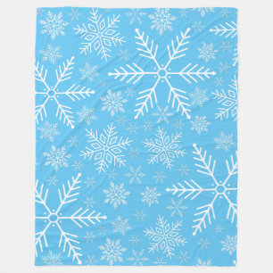 Elegant Blue Aqua White Winter Snowflake Fleece Blanket