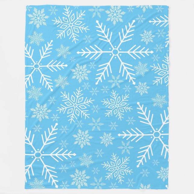 Elegant Blue Aqua White Winter Snowflake Fleece Blanket (Front)