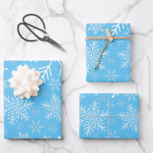 Elegant Blue Aqua White Winter Snowflake Wrapping Paper Sheet