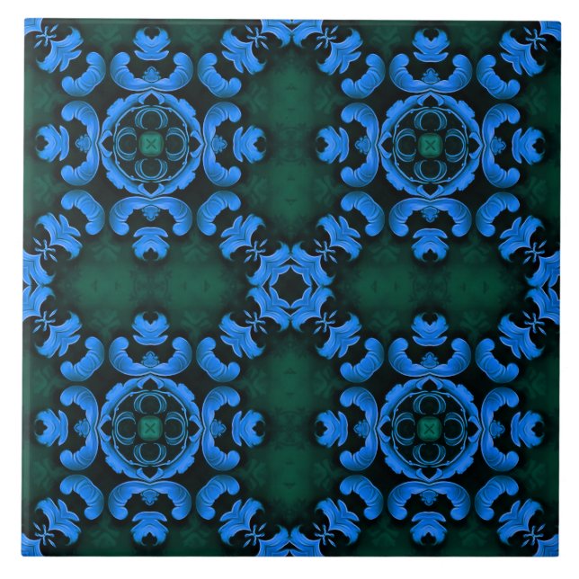 Elegant blue arabesque pattern tile (Front)